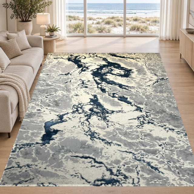 Covor Lirofe Aurum Fulgerul Albastru Regal - Efect Metalic Stralucitor Modern - Living, Sufragerie, Dormitor, Bucatarie, Hol - Fir Scurt 10 mm, Usor de Curatat