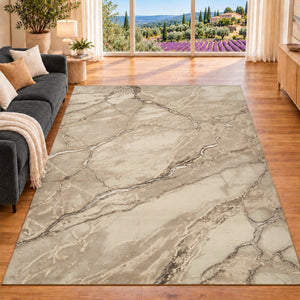 Covor Lirofe Imperial Carrara Crem Bej - Efect Marmura Italiana Modern - Living, Sufragerie, Dormitor, Bucatarie, Hol - Fir Scurt 12 mm, Usor de Curatat