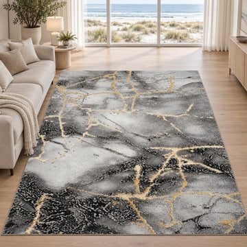Covor Lirofe Imperial Gresie Gri Auriu - Efect Marmura Modern - Living, Sufragerie, Dormitor, Bucatarie, Hol - Fir Scurt 12 mm, Usor de Curatat