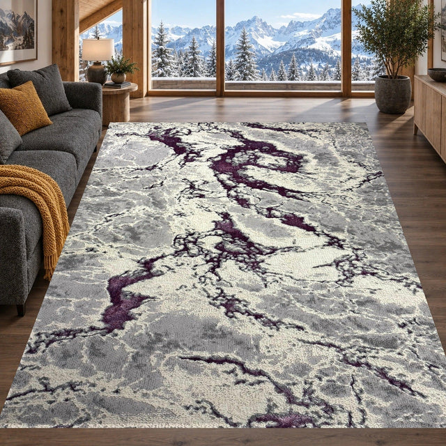 Covor Lirofe Aurum Fulgerul Lila - Efect Metalic Stralucitor Modern - Living, Sufragerie, Dormitor, Bucatarie, Hol - Fir Scurt 10 mm, Usor de Curatat