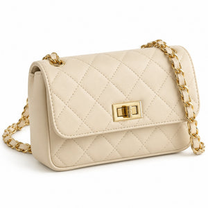 Misariva Cremona Mini - Geanta de Umar si Crossbody din Piele Naturala Matlasata Made in Italy, Latte