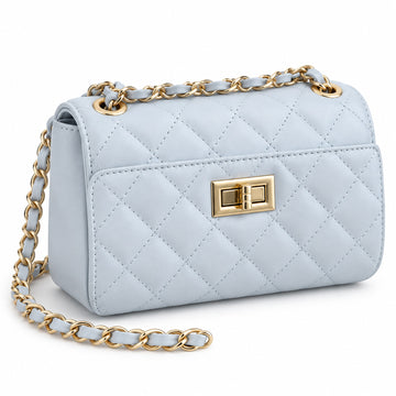 Misariva Cremona Mini - Geanta de Umar si Crossbody din Piele Naturala Matlasata Made in Italy, Bleu
