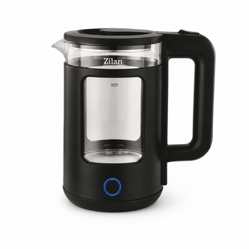 Fierbator de Apa Zilan fara Fir 1.5 L, Rotire 360°, Corp Sticla Borosilicata, Lumina LED Albastra, Fereastra Nivel Apa, 1500-1650W