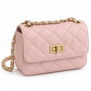Misariva Cremona Mini - Geanta de Umar si Crossbody din Piele Naturala Matlasata Made in Italy, Roz Pal