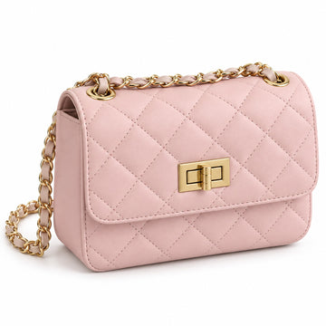 Misariva Cremona Mini - Geanta de Umar si Crossbody din Piele Naturala Matlasata Made in Italy, Roz Pal