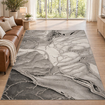 Covor Lirofe Imperial Vulcan Gri Gri - Efect Piatra Naturala Modern - Living, Sufragerie, Dormitor, Bucatarie, Hol - Fir Scurt 12 mm, Usor de Curatat