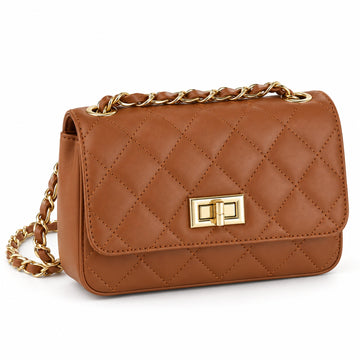 Misariva Cremona Mini - Geanta de Umar si Crossbody din Piele Naturala Matlasata Made in Italy, Coniac