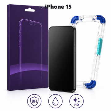 Folie Sticla MagicBox pentru iPhone 15, Instalare AUTOMATA cu Kit InstantFit, Protectie Extinsa 9H, Ultra Clear Transparenta, 6.1 inch