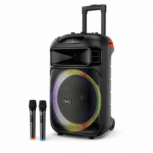 Boxa portabila outdoor Hoco HA5 cu 2 microfoane wireless, RGB, 60W, negru - imagine 1