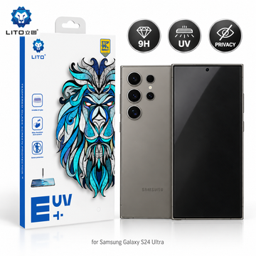 Folie Sticla UV Privacy Lito pentru Samsung Galaxy S24 Ultra, Instalare AUTOMATA cu UV Kit Box, Protectie Extinsa 9H, Anti-Spy Fumurie, 6.8 inch