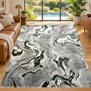 Covor Lirofe Aurum Galaxy Verde Smarald - Efect Cosmic Stralucitor Modern - Living, Sufragerie, Dormitor, Bucatarie, Hol - Fir Scurt 10 mm, Usor de Curatat