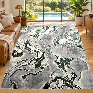 Covor Lirofe Aurum Galaxy Verde Smarald - Efect Cosmic Stralucitor Modern - Living, Sufragerie, Dormitor, Bucatarie, Hol - Fir Scurt 10 mm, Usor de Curatat