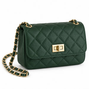 Misariva Cremona Mini - Geanta de Umar si Crossbody din Piele Naturala Matlasata Made in Italy, Verde Inchis