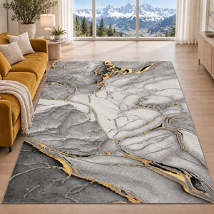 Covor Lirofe Imperial Vulcan Gri Auriu - Efect Piatra Naturala Modern - Living, Sufragerie, Dormitor, Bucatarie, Hol - Fir Scurt 12 mm, Usor de Curatat
