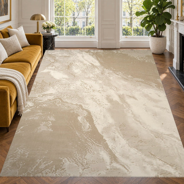 Covor Lirofe Stone Urban Bej Crem - Efect Marmura Stralucitor Modern - Living, Sufragerie, Dormitor, Bucatarie, Hol - Fir Scurt 11 mm, Usor de Curatat