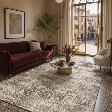 Covor Lirofe Stone Loft Crem Bej Marmorat - Efect Marmura Stralucitor Modern - Living, Sufragerie, Dormitor, Bucatarie, Hol - Fir Scurt 11 mm, Usor de Curatat