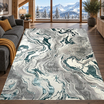Covor Lirofe Aurum Galaxy Turcoaz - Efect Cosmic Stralucitor Modern - Living, Sufragerie, Dormitor, Bucatarie, Hol - Fir Scurt 10 mm, Usor de Curatat