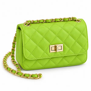 Misariva Cremona Mini - Geanta de Umar si Crossbody din Piele Naturala Matlasata Made in Italy, Verde Lime