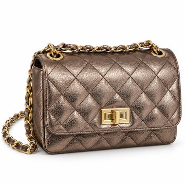 Misariva Cremona Mini - Geanta de Umar si Crossbody din Piele Naturala Matlasata Made in Italy, Bronz