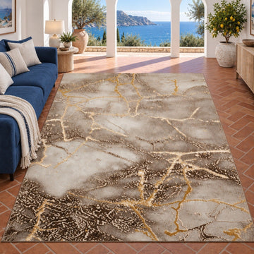Covor Lirofe Imperial Gresie Bej Auriu - Efect Marmura Modern - Living, Sufragerie, Dormitor, Bucatarie, Hol - Fir Scurt 12 mm, Usor de Curatat