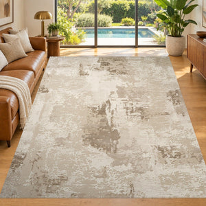Covor Lirofe Stone Nordic Crem Bej - Efect Abstract Vintage Modern - Living, Sufragerie, Dormitor, Bucatarie, Hol - Fir Scurt 11 mm, Usor de Curatat