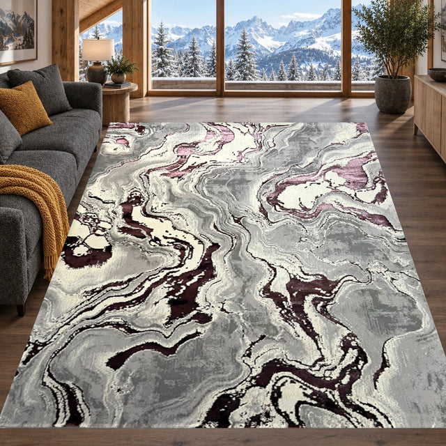 Covor Lirofe Aurum Galaxy Lila - Efect Cosmic Stralucitor Modern - Living, Sufragerie, Dormitor, Bucatarie, Hol - Fir Scurt 10 mm, Usor de Curatat