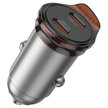 Incarcator Auto + Cablu Lightning Hoco NZ16B, 1m, PD45W, 2xUSB-C - Gri