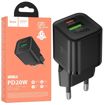 Incarcatoare Priza Hoco N65, 1xUSB-C, 1XUSB-A, PD+3.0 QC - Negru