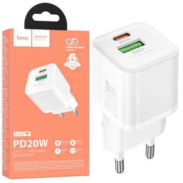 Incarcatoare Priza Hoco N65, 1xUSB-C, 1XUSB-A, PD+3.0 QC - Alb