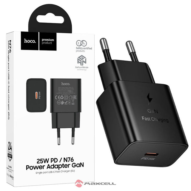 Incarcator Retea PD25W + Cablu USB-C Hoco N76, 1m, 60W - Fast | negru