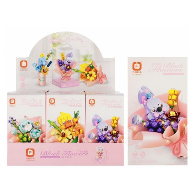 Joc constructie buchet flori MegaCreative 567699, diferite modele, 8x15x8cm, 6buc/display, +6ani