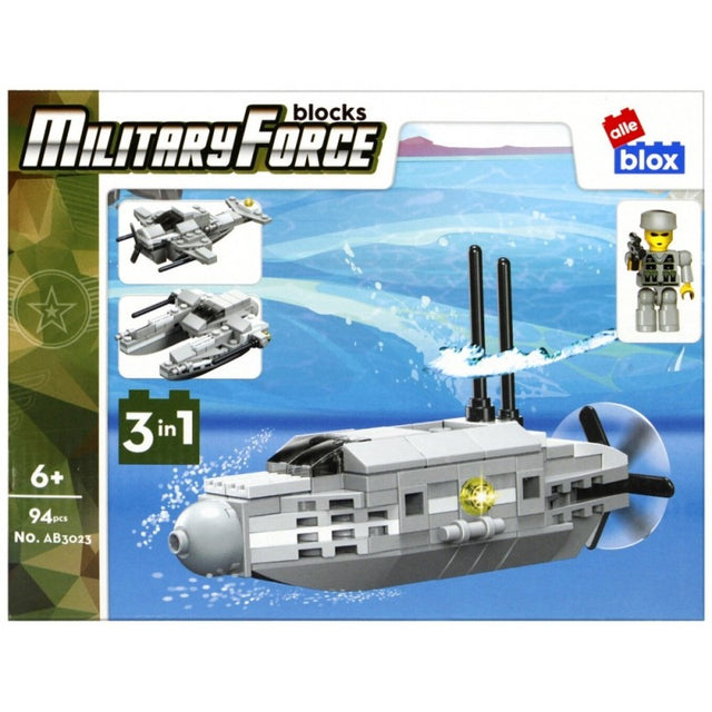 Set de constructie Alleblox Military Force - submarin 3 in 1 - AB3023 / 492849, 94 piese, 6+