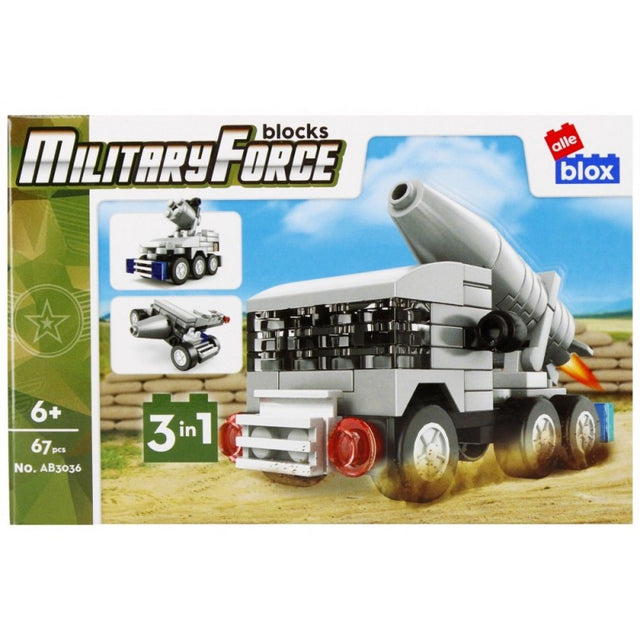 Set de constructie Alleblox Military Force - lasator de rachete 3 in 1 - AB3036 / 492865, 67 piese, 6+