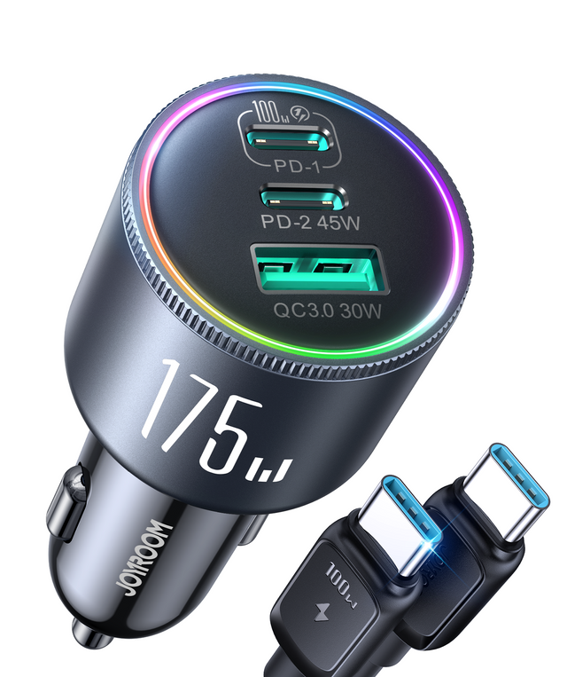 Incarcator auto Joyroom JR-CCN07, 120W, 3 porturi 2xUSB-C + USB, incarcare rapida, cablu i