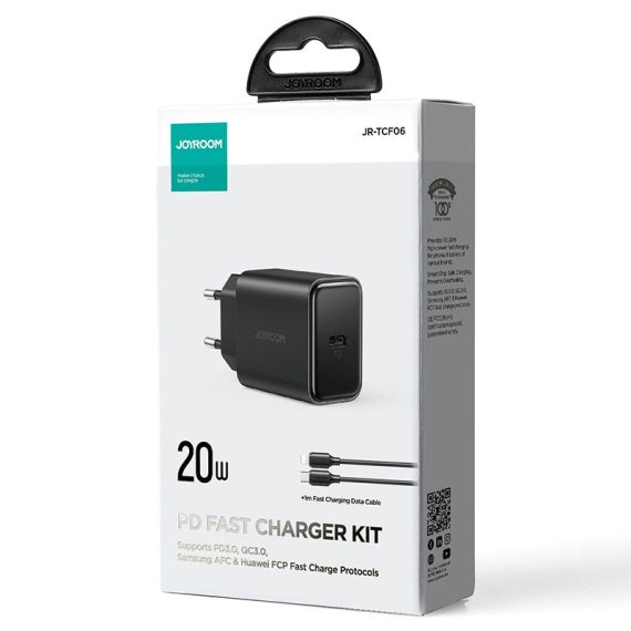 Incarcator Retea + Cablu Lightning Joyroom JR-TCF06, 20W, 1xUSB-C, PD - Negru