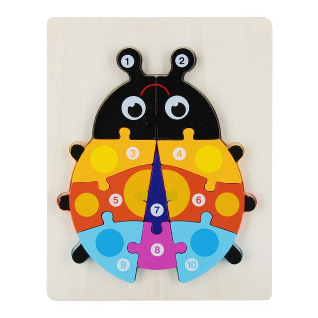 Jucarie bebelusi din lemn - puzzle buburuza, multicolor - MegaCreative 545192, 10piese, 18+ luni