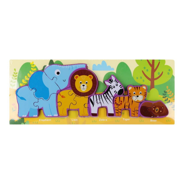 Jucarie bebelusi din lemn - puzzle safari, multicolor - MegaCreative 545191, 15piese, 18+ luni