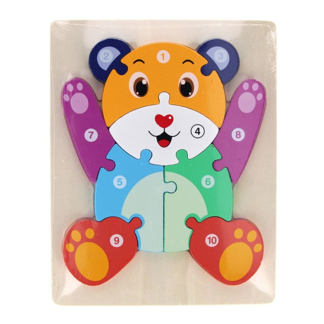 Jucarie bebelusi din lemn - puzzle ursulet, multicolor - MegaCreative 545193, 10piese, 18+ luni