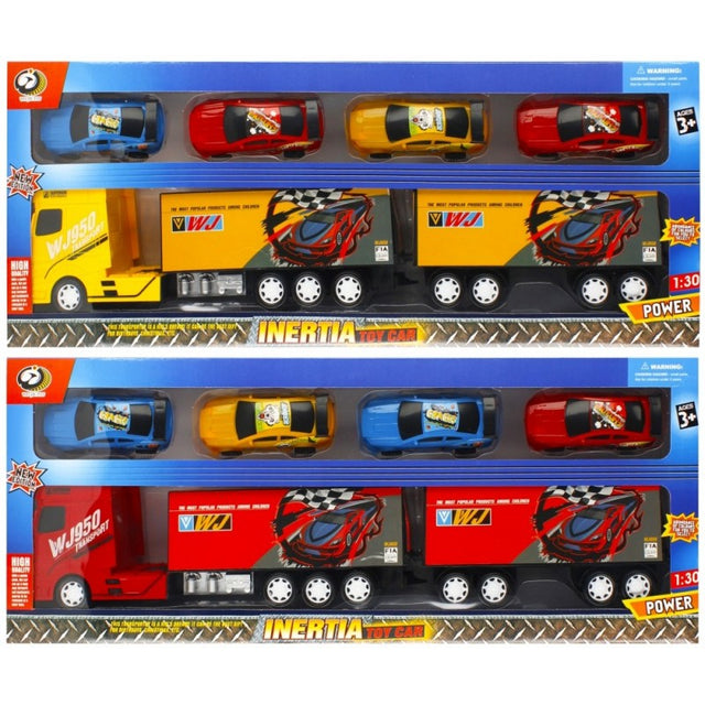 Camion de transport cu remorca MegaCreative 501598, 41cm, include 4 masinute, plastic, diverse culori, 3+ ani