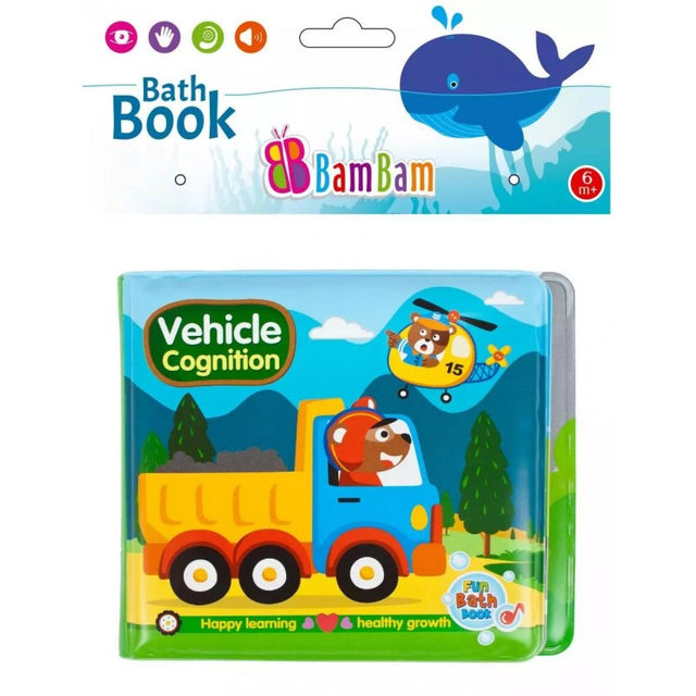 Jucarie de baie bebelusi cu sunete - carticica cu vehicule - Bam Bam 432481, 6+ luni