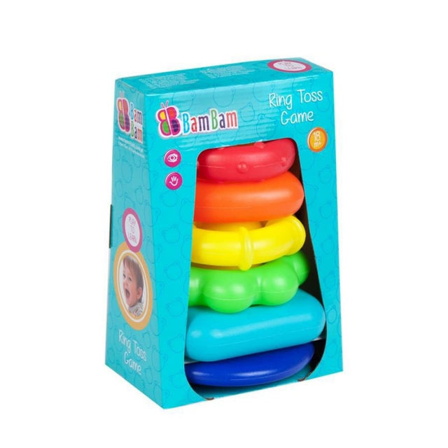 Jucarie bebelusi de contruit - piramida, cu suport si forme colorate - Bam Bam 453673, 18+ luni