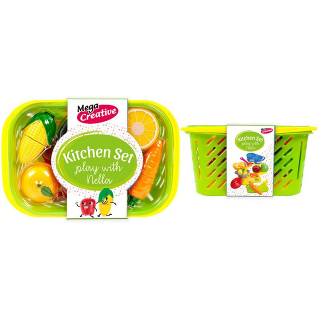 Set de bucatarie - cos de cumparaturi, Nella - cu fructe si legume, MegaCreative 452168, 3+ ani