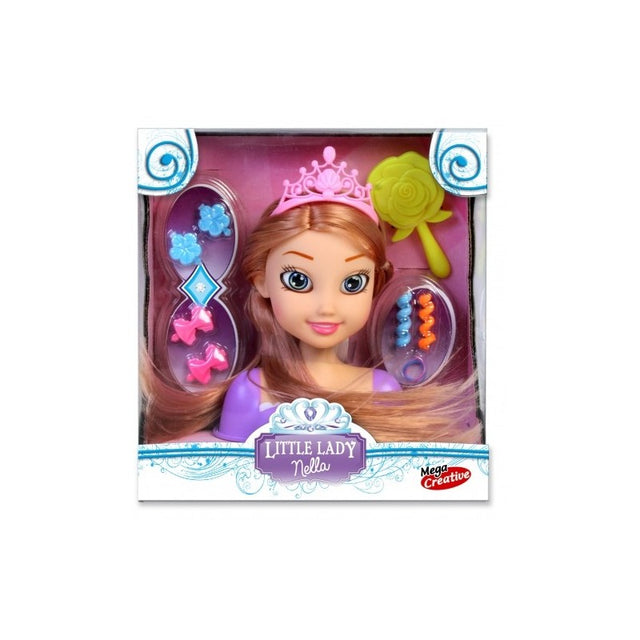 Set fashion - cap de papusa de coafat - accesorii incluse, par saten, MegaCreative 419475, 3+ ani