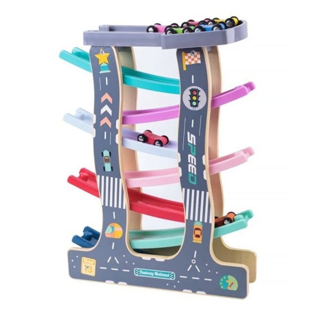 Jucarie lemn set educativ, CNX circuit cu masinute diverse culori