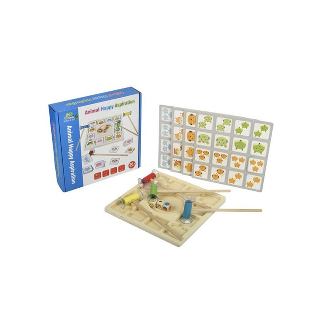 Jucarie lemn set interactiv, Animal Happy Aspiration, cu animale si accesorii