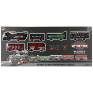Jucarie locomotiva + 4 vagoane Vintage Train, 49x22x5cm, 23 piese, MegaCreative, 549698
