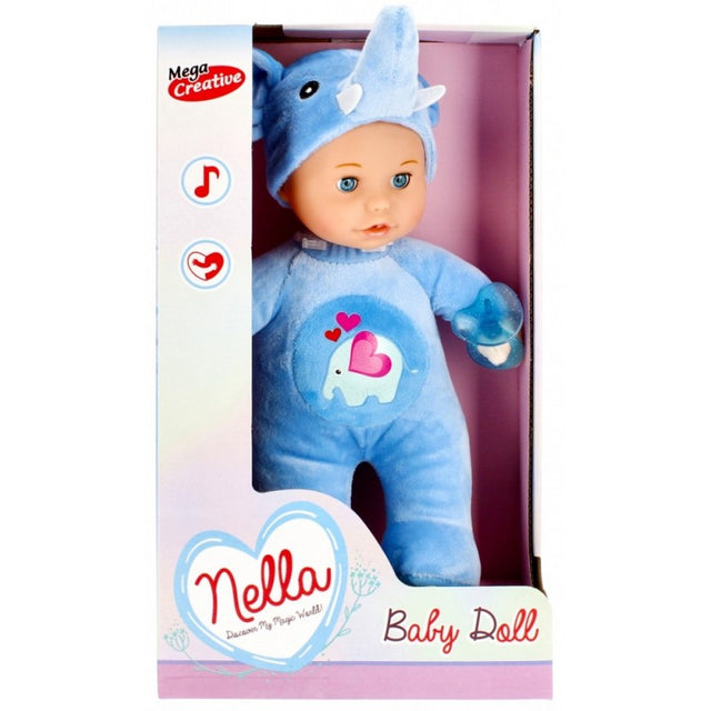 Papusa - Nella - bebelus in costum cu elefant, 30cm, 3+ ani, MegaCreative, 459771