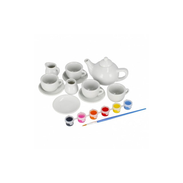 Set de ceai - pentru pictat - ceramica, 14 piese, acurele si pensula incluse, MegaCreative 501294, 3+ ani