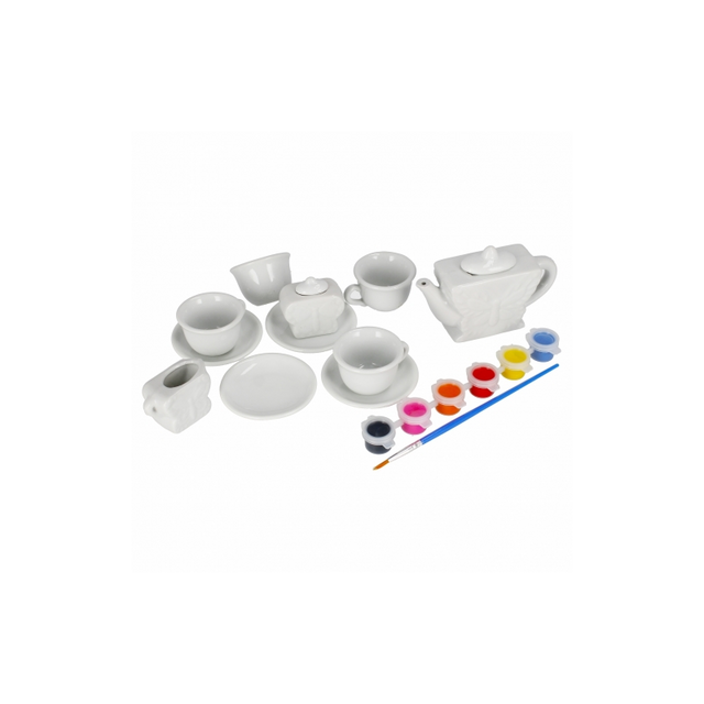 Set de ceai - pentru pictat - ceramica, 15 piese, acurele si pensula incluse, MegaCreative 501294, 3+ ani