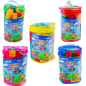 Jucarie set cuburi pentru constructie RT, 65 de piese, plastic, 16065